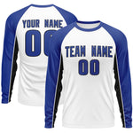Custom White Royal Crew Neck Raglan Long Sleeve Performance T-Shirt | BuyFootballJersey