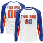 Custom White Royal Crew Neck Raglan Long Sleeve Performance T-Shirt | BuyFootballJersey