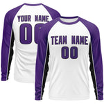 Custom White Purple Crew Neck Raglan Long Sleeve Performance T-Shirt | BuyFootballJersey