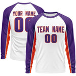 Custom White Purple Crew Neck Raglan Long Sleeve Performance T-Shirt | BuyFootballJersey