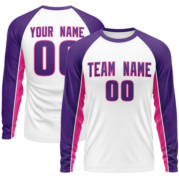 Custom White Purple Crew Neck Raglan Long Sleeve Performance T-Shirt | BuyFootballJersey