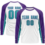 Custom White Purple Crew Neck Raglan Long Sleeve Performance T-Shirt | BuyFootballJersey