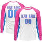 Custom White Pink Crew Neck Raglan Long Sleeve Performance T-Shirt | BuyFootballJersey