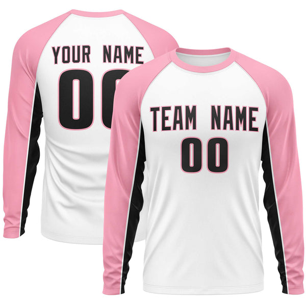 Custom White Light Pink Crew Neck Raglan Long Sleeve Performance T-Shirt | BuyFootballJersey