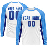 Custom White Powder Blue Crew Neck Raglan Long Sleeve Performance T-Shirt | BuyFootballJersey