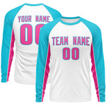 Custom White Sky Blue Crew Neck Raglan Long Sleeve Performance T-Shirt | BuyFootballJersey