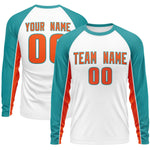 Custom White Aqua Crew Neck Raglan Long Sleeve Performance T-Shirt | BuyFootballJersey