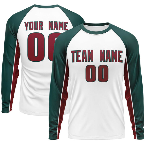 Custom White Midnight Green Crew Neck Raglan Long Sleeve Performance T-Shirt | BuyFootballJersey