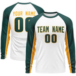 Custom White Midnight Green Crew Neck Raglan Long Sleeve Performance T-Shirt | BuyFootballJersey