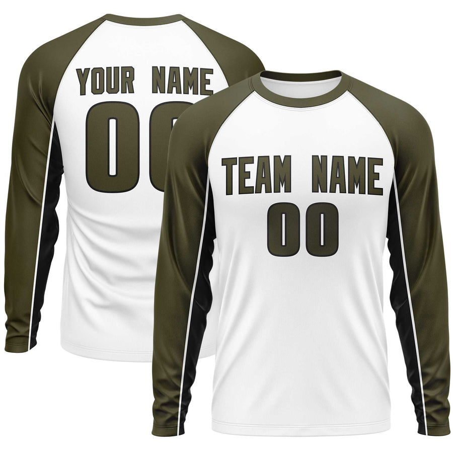 Custom White Olive Crew Neck Raglan Long Sleeve Performance T-Shirt | BuyFootballJersey