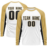 Custom White Old Gold Crew Neck Raglan Long Sleeve Performance T-Shirt | BuyFootballJersey
