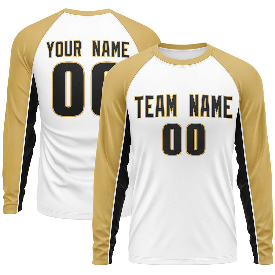 Custom White Old Gold Crew Neck Raglan Long Sleeve Performance T-Shirt | BuyFootballJersey