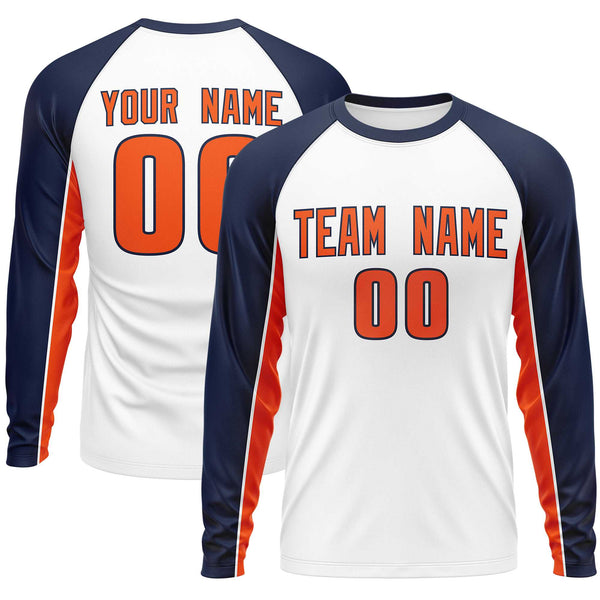Custom White Navy Crew Neck Raglan Long Sleeve Performance T-Shirt | BuyFootballJersey