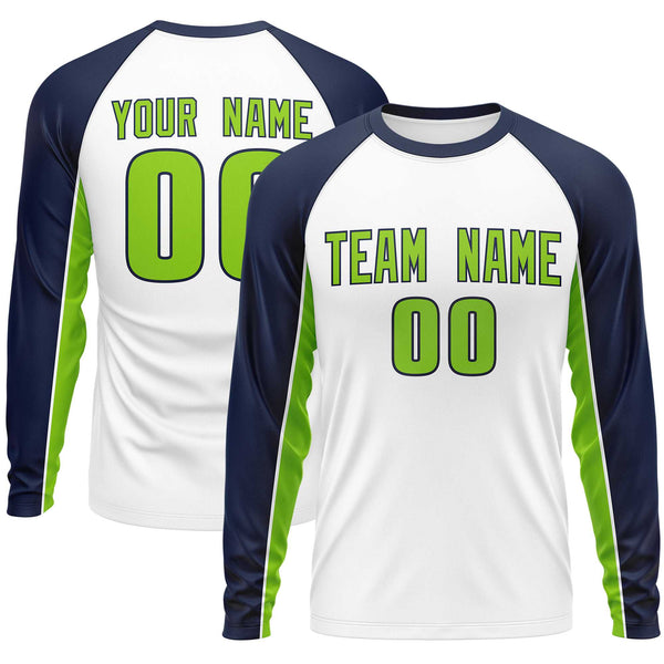 Custom White Navy Crew Neck Raglan Long Sleeve Performance T-Shirt | BuyFootballJersey
