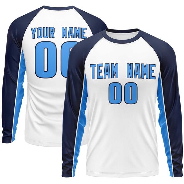 Custom White Navy Crew Neck Raglan Long Sleeve Performance T-Shirt | BuyFootballJersey