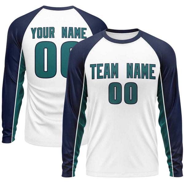 Custom White Navy Crew Neck Raglan Long Sleeve Performance T-Shirt | BuyFootballJersey