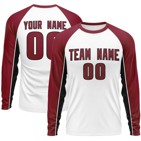 Custom White Crimson Crew Neck Raglan Long Sleeve Performance T-Shirt | BuyFootballJersey