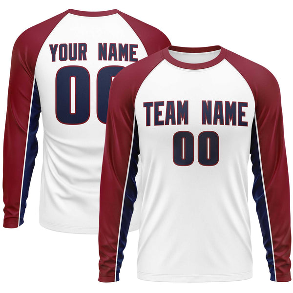 Custom White Crimson Crew Neck Raglan Long Sleeve Performance T-Shirt | BuyFootballJersey