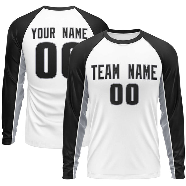 Custom White Black Crew Neck Raglan Long Sleeve Performance T-Shirt | BuyFootballJersey