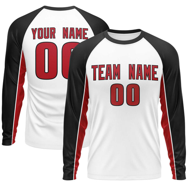Custom White Black Crew Neck Raglan Long Sleeve Performance T-Shirt | BuyFootballJersey