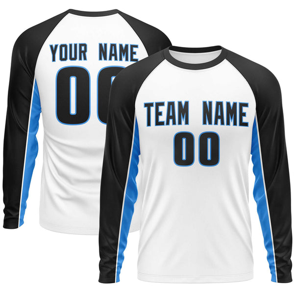 Custom White Black Crew Neck Raglan Long Sleeve Performance T-Shirt | BuyFootballJersey