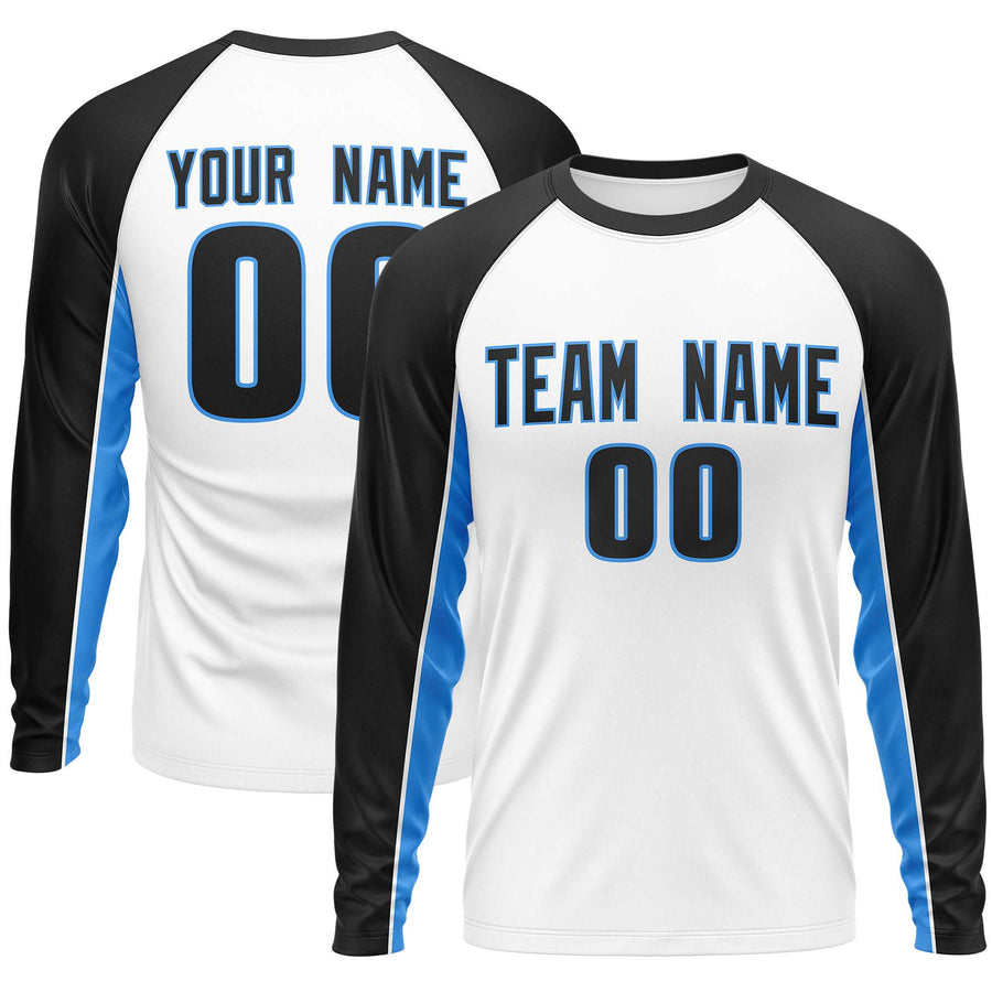 Custom White Black Crew Neck Raglan Long Sleeve Performance T-Shirt | BuyFootballJersey