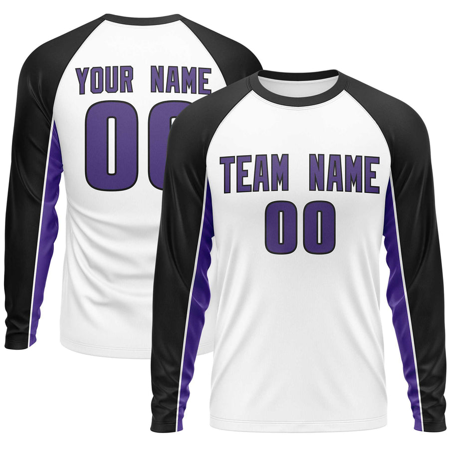 Custom White Black Crew Neck Raglan Long Sleeve Performance T-Shirt | BuyFootballJersey