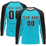 Custom Sky Blue Black Crew Neck Raglan Long Sleeve Performance T-Shirt | BuyFootballJersey