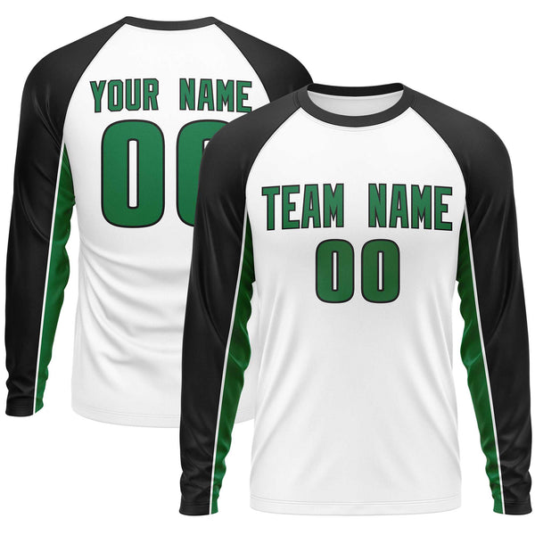 Custom White Black Crew Neck Raglan Long Sleeve Performance T-Shirt | BuyFootballJersey