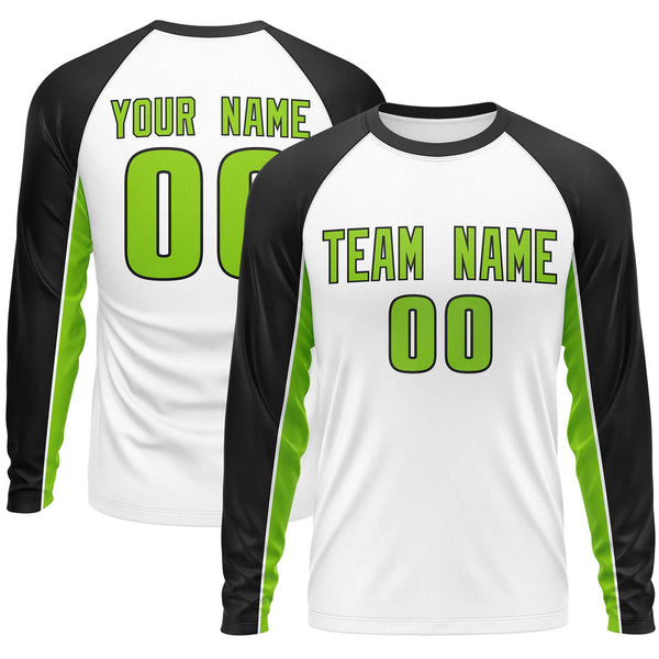 Custom White Black Crew Neck Raglan Long Sleeve Performance T-Shirt | BuyFootballJersey