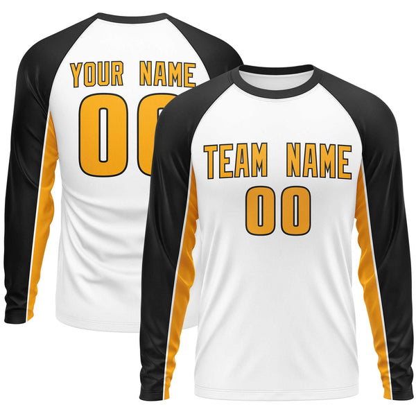Custom White Black Crew Neck Raglan Long Sleeve Performance T-Shirt | BuyFootballJersey