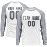 Custom White Gray Crew Neck Raglan Long Sleeve Performance T-Shirt | BuyFootballJersey
