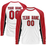 Custom White Red Crew Neck Raglan Long Sleeve Performance T-Shirt | BuyFootballJersey