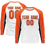 Custom White Orange Crew Neck Raglan Long Sleeve Performance T-Shirt | BuyFootballJersey