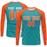 Custom Aqua Orange Crew Neck Raglan Long Sleeve Performance T-Shirt | BuyFootballJersey