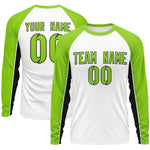 Custom White Neon Green Crew Neck Raglan Long Sleeve Performance T-Shirt | BuyFootballJersey