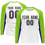 Custom White Neon Green Crew Neck Raglan Long Sleeve Performance T-Shirt | BuyFootballJersey