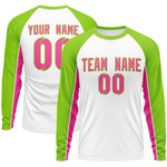Custom White Neon Green Crew Neck Raglan Long Sleeve Performance T-Shirt | BuyFootballJersey