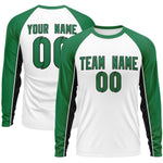 Custom White Kelly Green Crew Neck Raglan Long Sleeve Performance T-Shirt | BuyFootballJersey