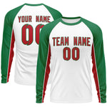 Custom White Kelly Green Crew Neck Raglan Long Sleeve Performance T-Shirt | BuyFootballJersey