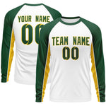 Custom White Green Crew Neck Raglan Long Sleeve Performance T-Shirt | BuyFootballJersey