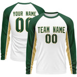 Custom White Green Crew Neck Raglan Long Sleeve Performance T-Shirt | BuyFootballJersey