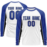 Custom White Royal Crew Neck Raglan Long Sleeve Performance T-Shirt | BuyFootballJersey