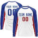 Custom White Royal Crew Neck Raglan Long Sleeve Performance T-Shirt | BuyFootballJersey