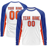 Custom White Royal Crew Neck Raglan Long Sleeve Performance T-Shirt | BuyFootballJersey