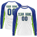 Custom White Royal Crew Neck Raglan Long Sleeve Performance T-Shirt | BuyFootballJersey