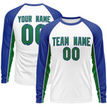 Custom White Royal Crew Neck Raglan Long Sleeve Performance T-Shirt | BuyFootballJersey