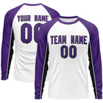 Custom White Purple Crew Neck Raglan Long Sleeve Performance T-Shirt | BuyFootballJersey