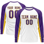 Custom White Purple Crew Neck Raglan Long Sleeve Performance T-Shirt | BuyFootballJersey