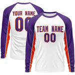 Custom White Purple Crew Neck Raglan Long Sleeve Performance T-Shirt | BuyFootballJersey